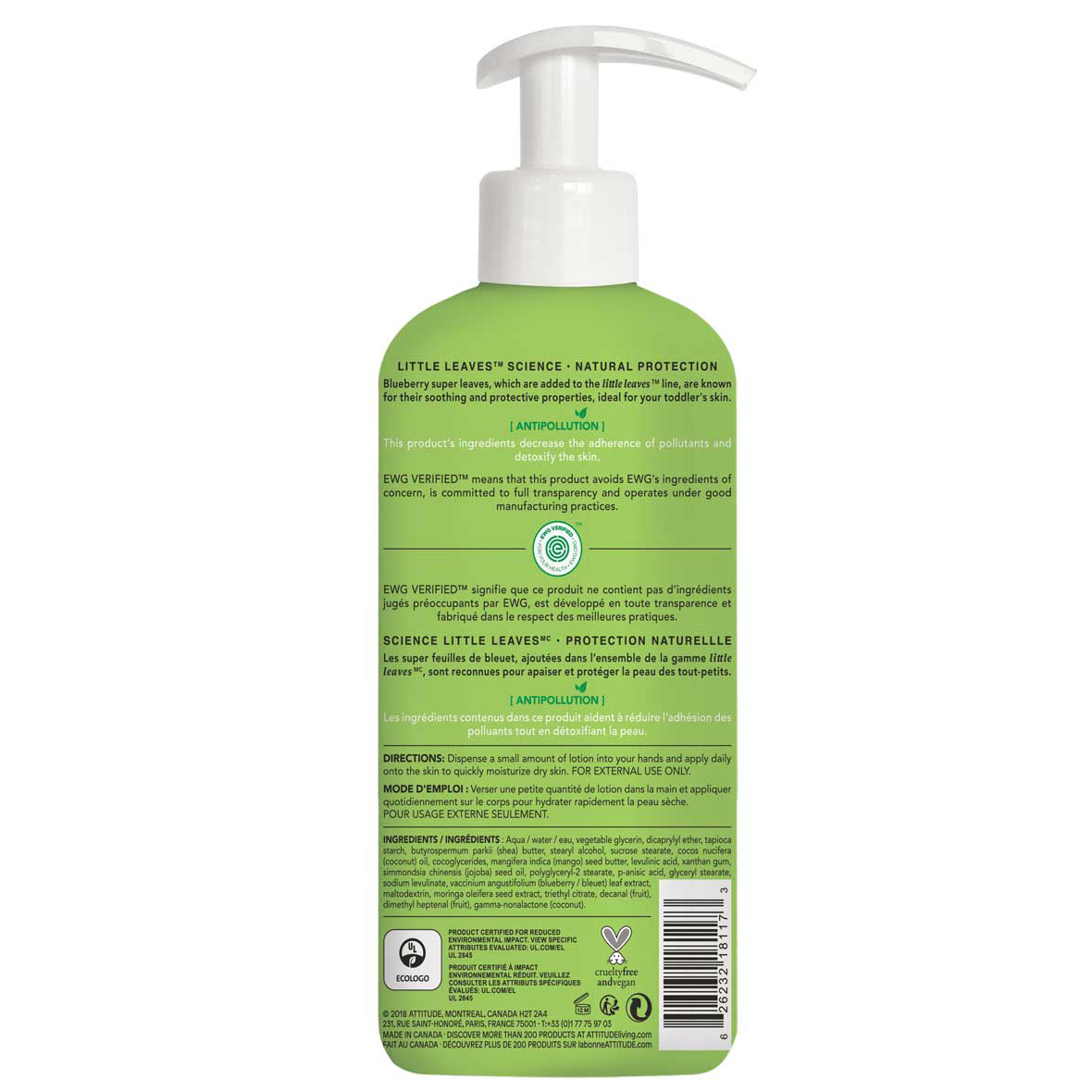 Green bottle of liquid soap with dispenser, back label visible | Available at budcosmetics.com
